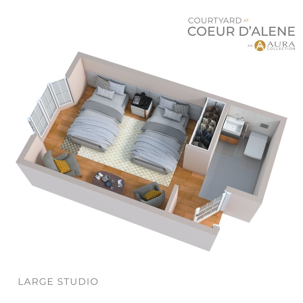 3D Angled Floor Plan of Large Suite