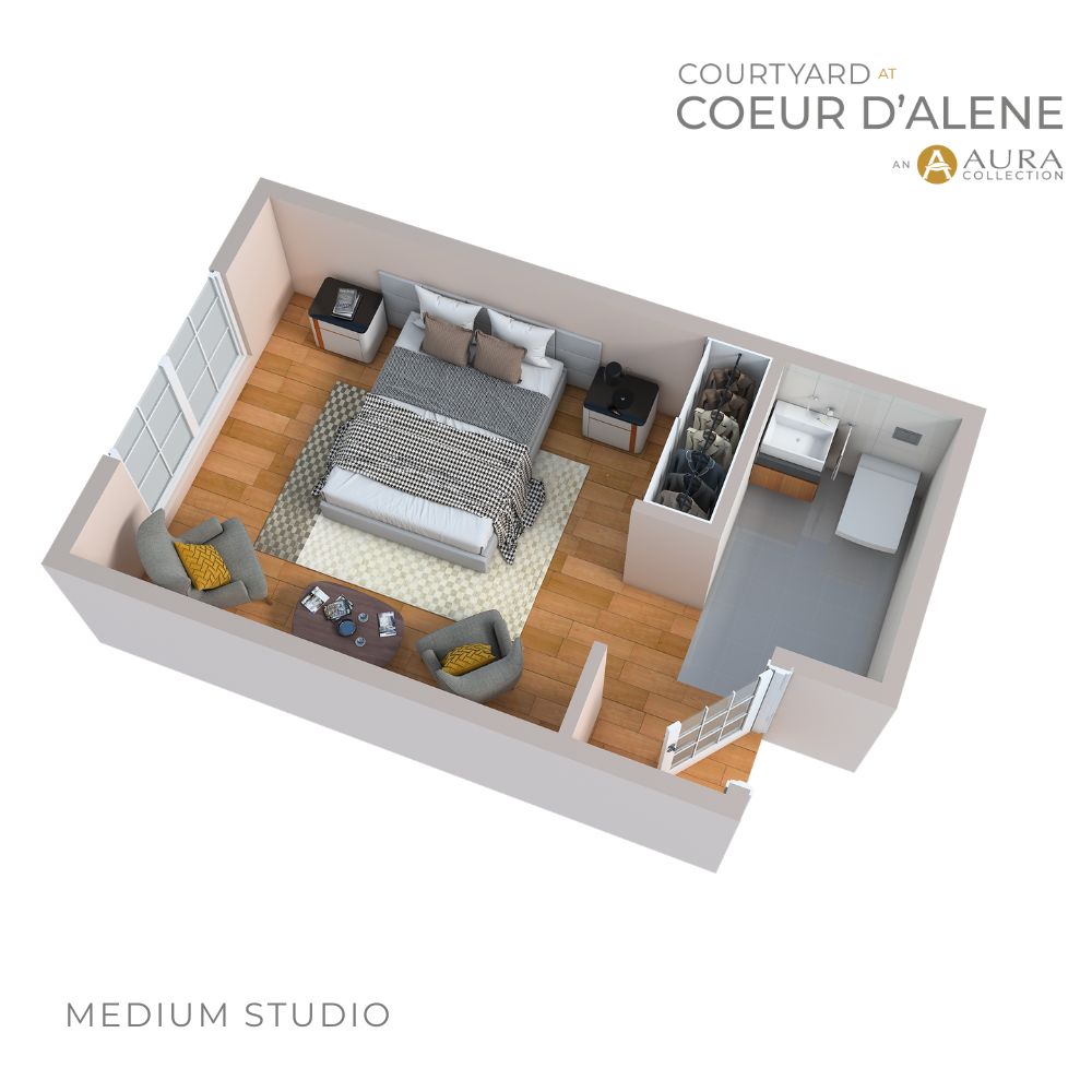 3D Angled Floor Plan of Medium Suite