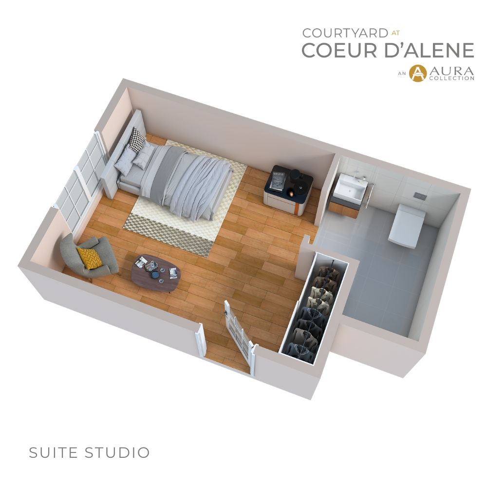 3D Angled Floor Plan of Studio Suite